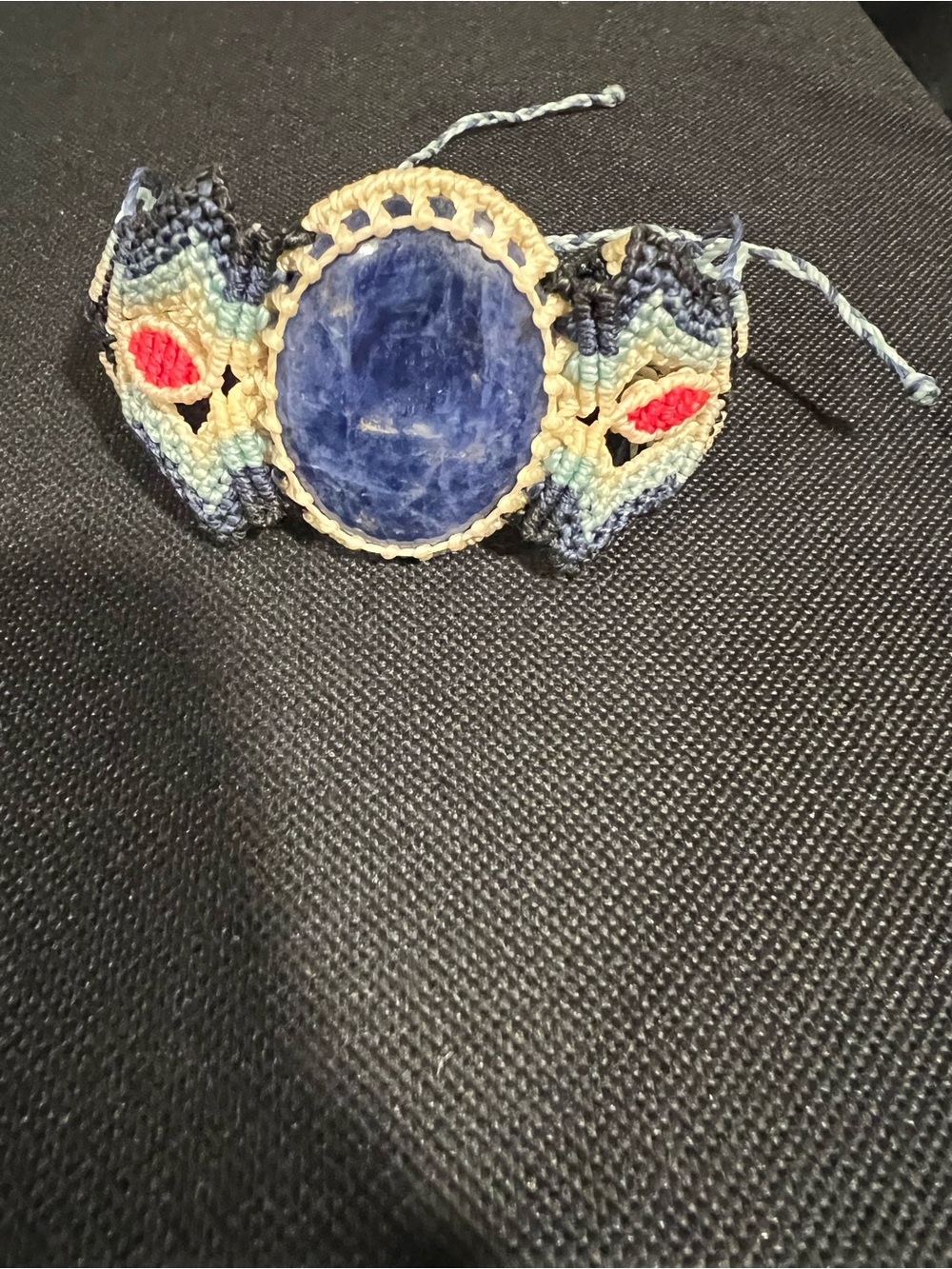 Handmade Macrame Bracelet with Large Blue Stone